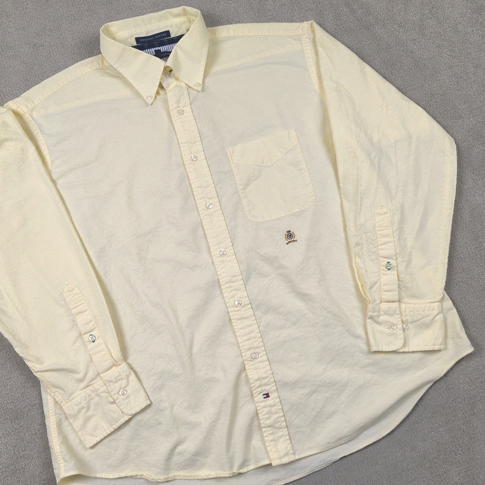 Tommy Hilfiger XL Mens Yellow Oxford Button Down Shirt Crest Logo Long Sleeve